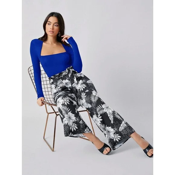 Square Neck long sleeve fitted Top black - Picture 11 of 11